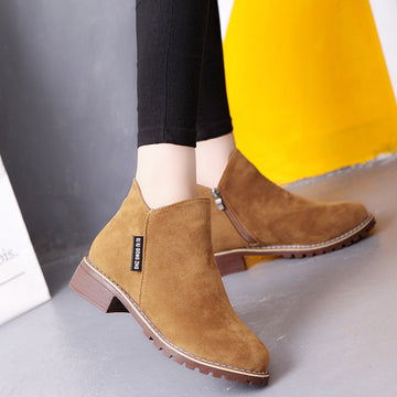 Pure Color Suede Chunky Heel Round Toe Ankle Boots