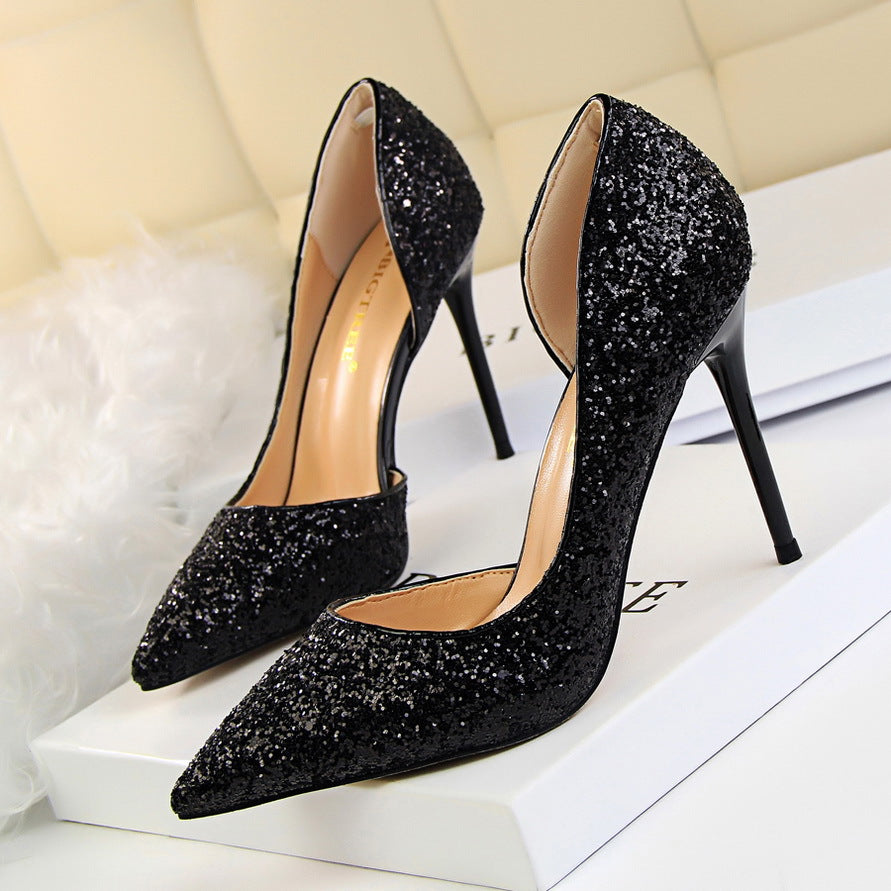 Shinning Low Cut Pointed Toe Stiletto High Heels Party Shoes