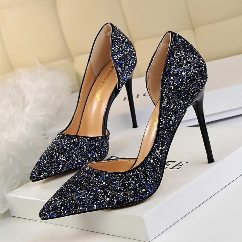 Shinning Low Cut Pointed Toe Stiletto High Heels Party Shoes