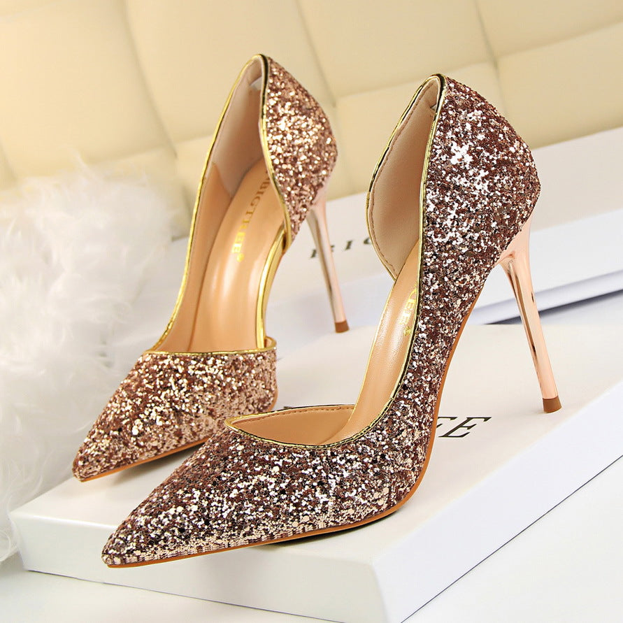 Shinning Low Cut Pointed Toe Stiletto High Heels Party Shoes