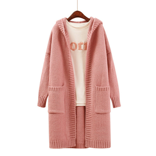 Hooded Pockets Solid Color Women Oversized Cocoon Cardigan