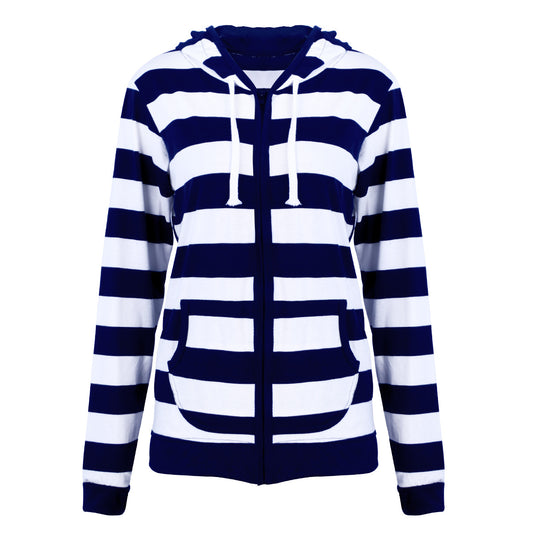 Stripes Drawstring Pockets Slim Hoodie