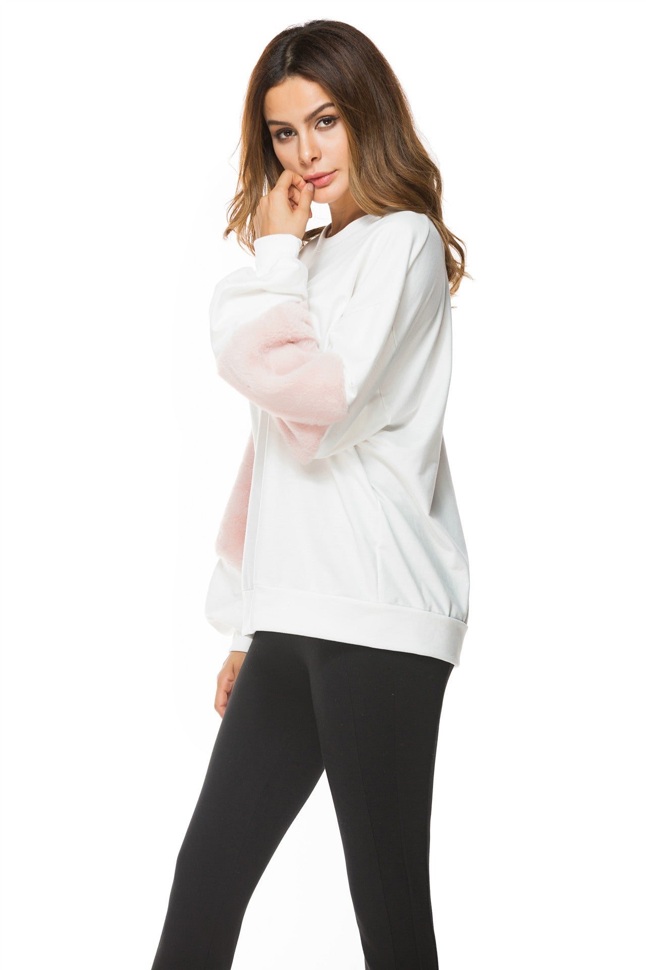 Patchwork Round Collar Long Sleeves Loose Sweatshirt