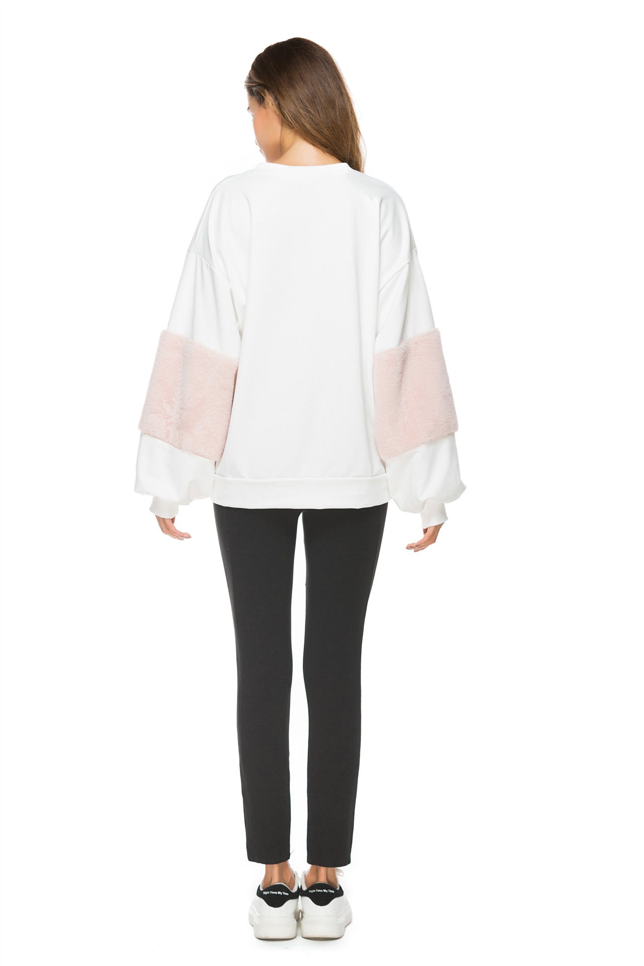 Patchwork Round Collar Long Sleeves Loose Sweatshirt