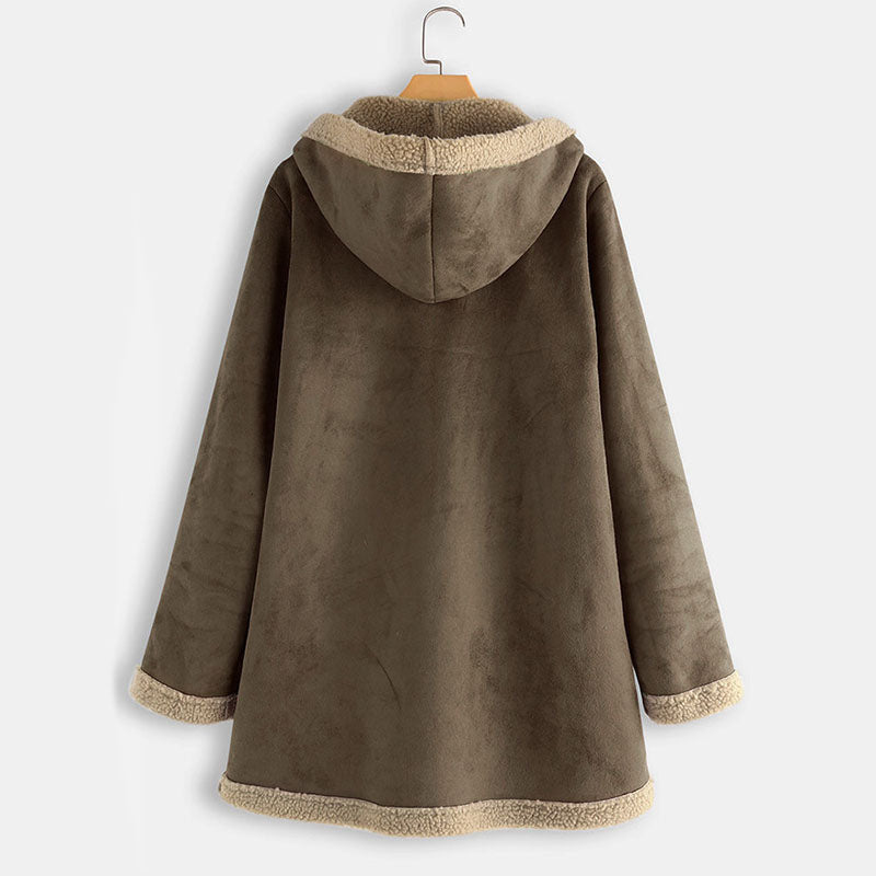 Plus Size Hooded Suedette Coat