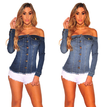 Sexy Off Shoulder Long Sleeve Denim Slim Blouse