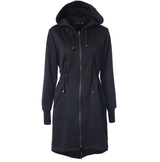 Drawstring Pockets Slim Zipper Long Hooded Oversize Coat