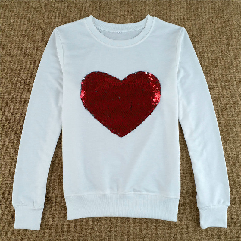 Heart Print Round Collar Long Sleeves Sweatshirt