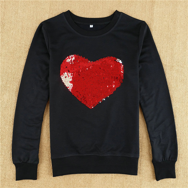 Heart Print Round Collar Long Sleeves Sweatshirt