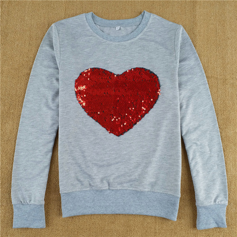 Heart Print Round Collar Long Sleeves Sweatshirt