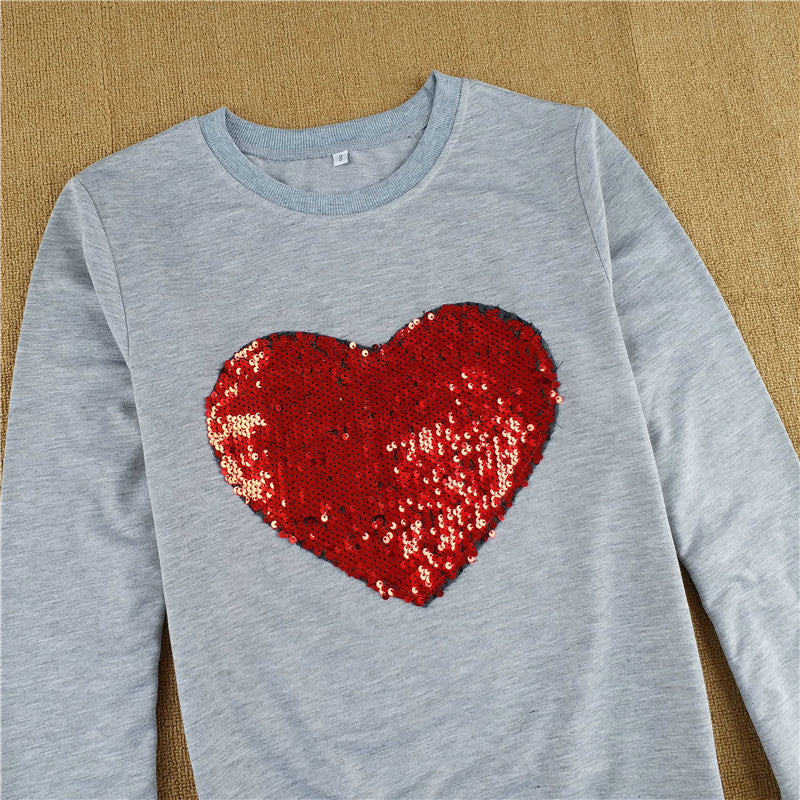 Heart Print Round Collar Long Sleeves Sweatshirt