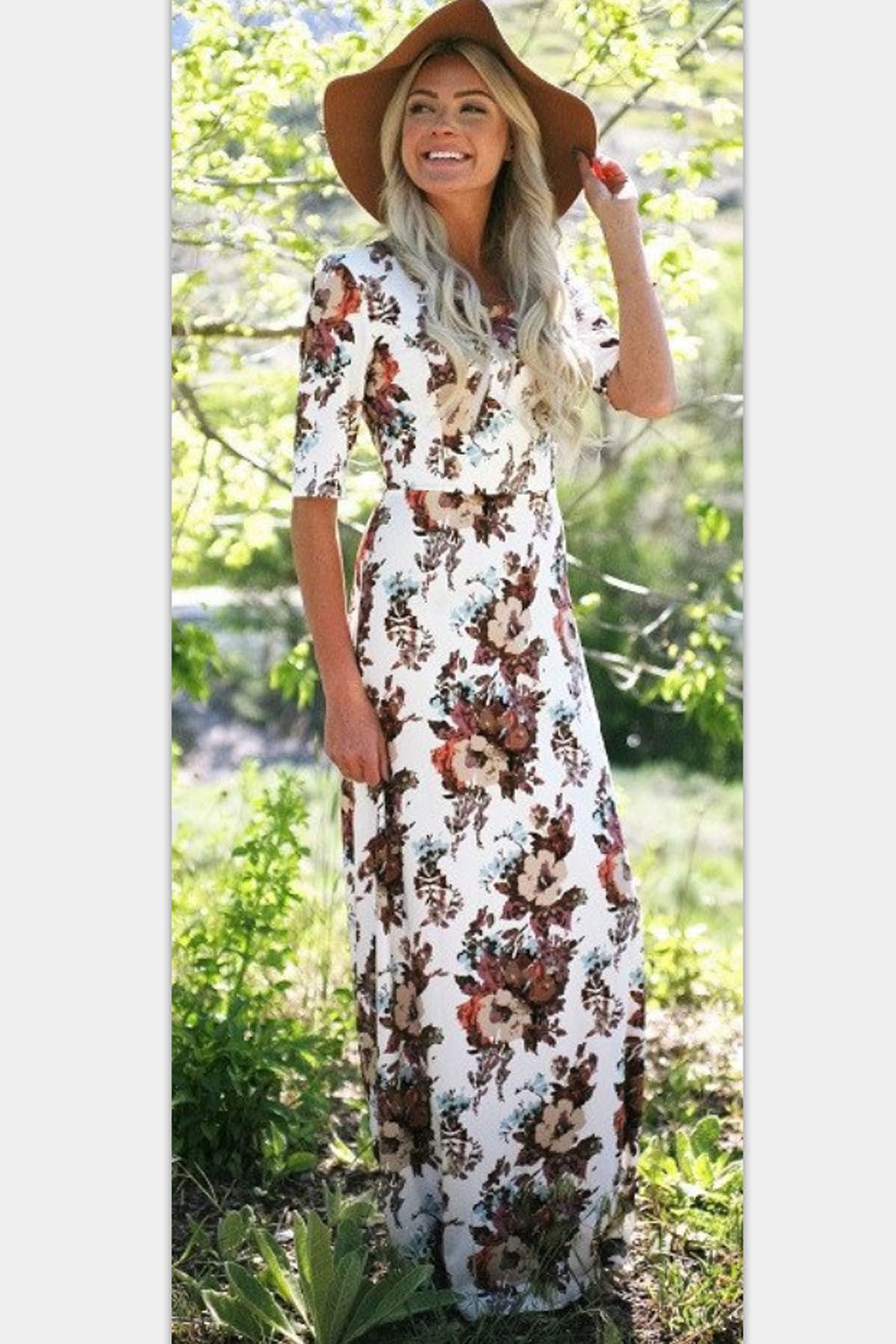 Flower Print Half Sleeves Long Beach Dress