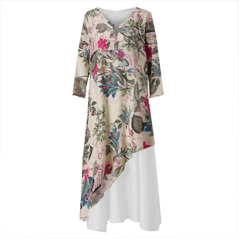 Loose Patchwork Floral Long Dress