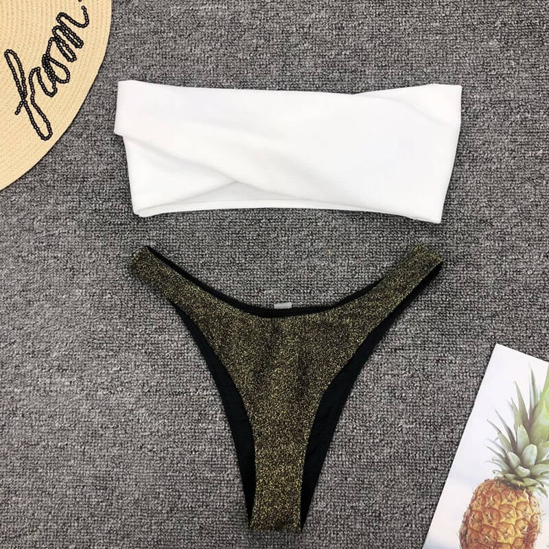 Hot Mid Rise Sparkle Thong Bottom Tube Bikinis