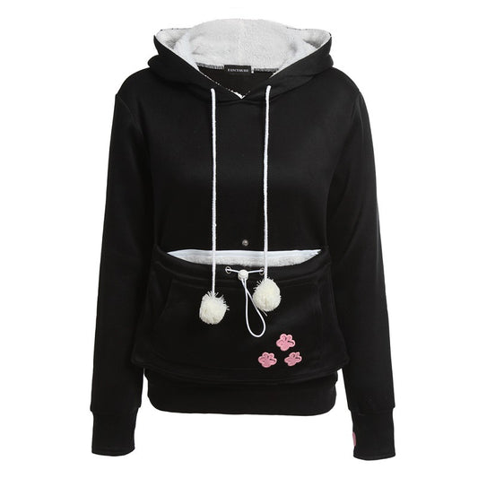 Cat Paw Print Big Pocket Ball Decorate Slim Hoodie