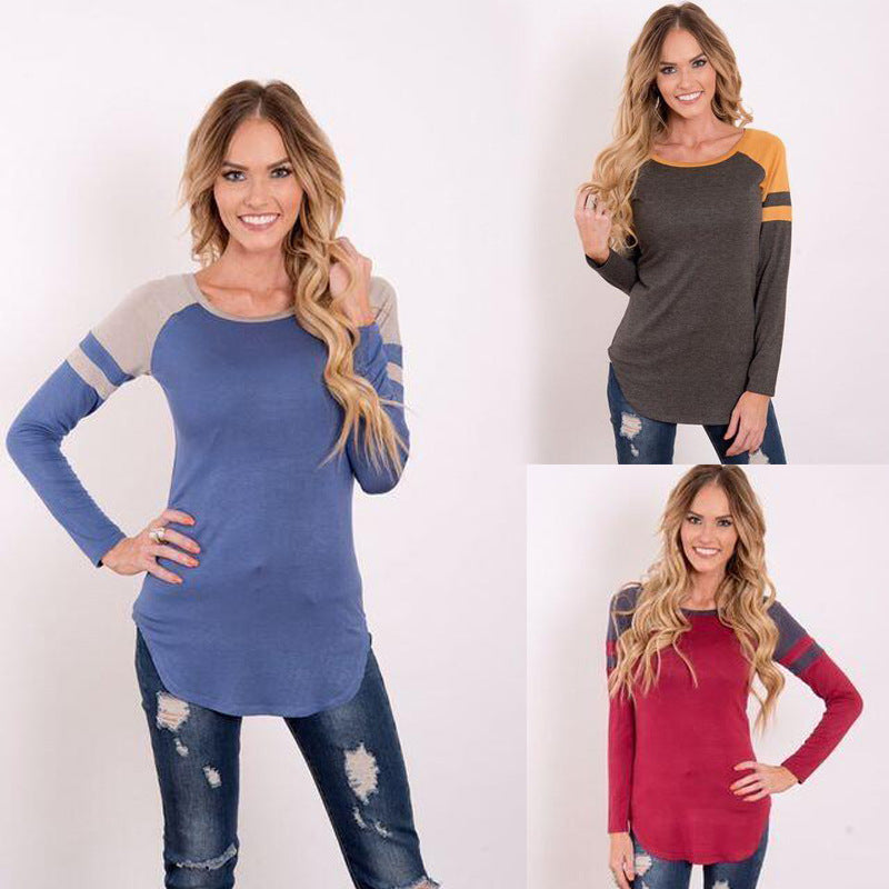 Long Sleeves Irregular Patchwork Casual Cotton T-shirt