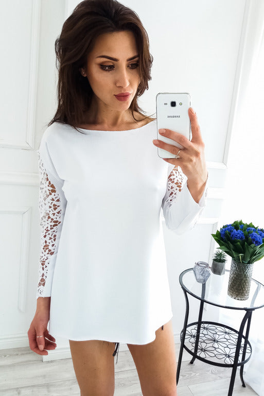 Lace Patchwork Pure Color Long Sleeves Blouse