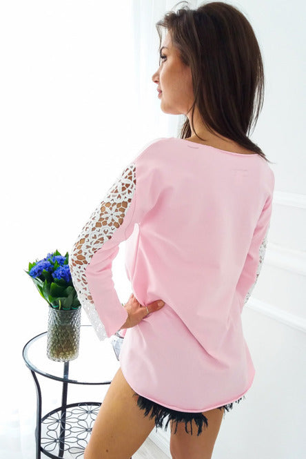 Lace Patchwork Pure Color Long Sleeves Blouse