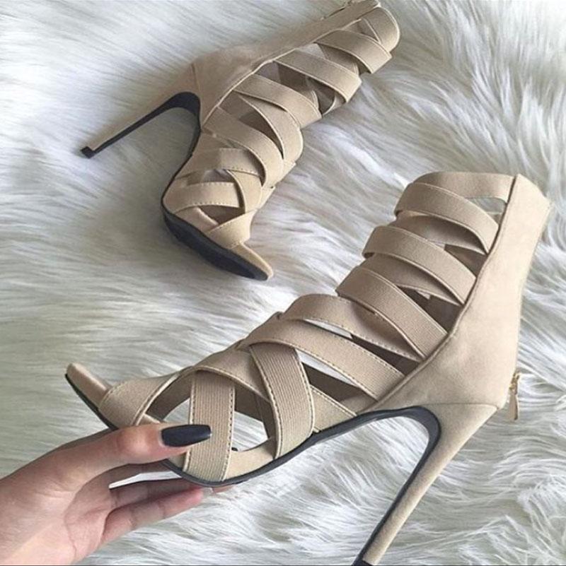 High Heel Peep Toe Zipper Cutout Sandals