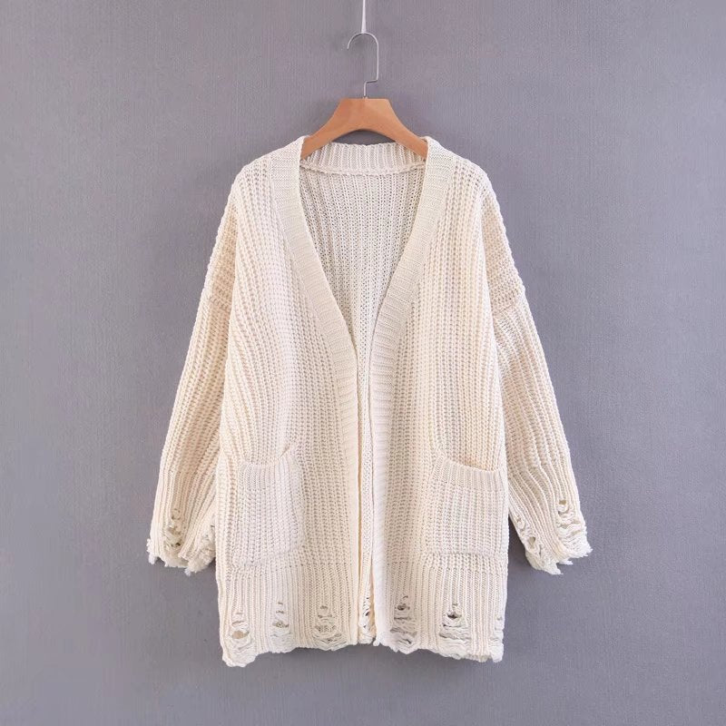 Cut Out Bagger Styles Pockets Loose Cardigan