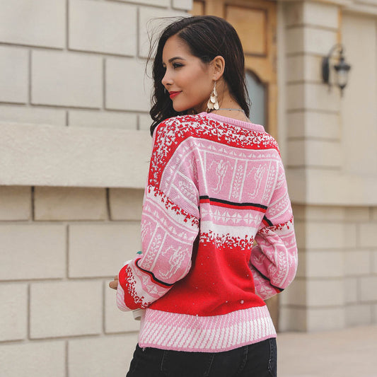 Slouchy Colorblock Raglan Christmas Sweater