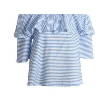 3/4 Sleeves Off Shoulder Striped Blouse