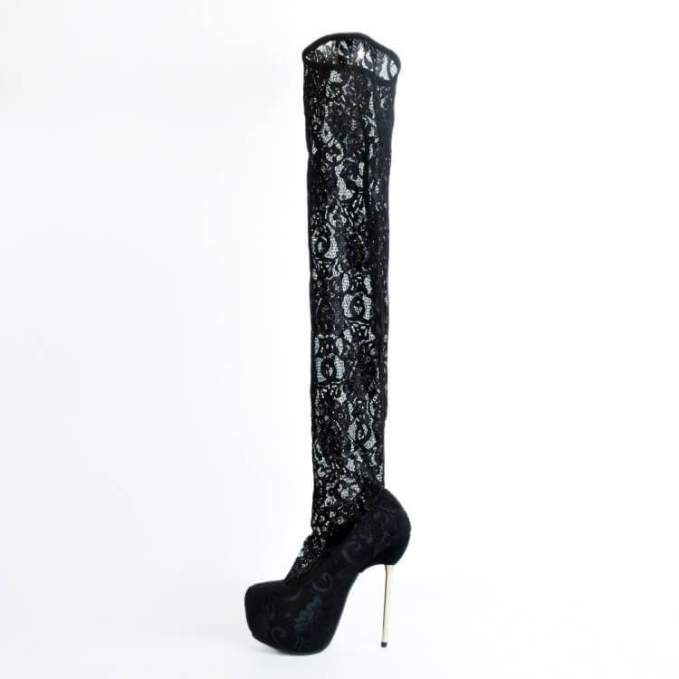 Black Closed Toe Lace Heel Platform Sandals