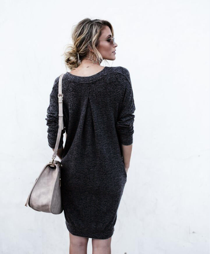 Loose Pure Color Sweetheart Pockets Long Sweater