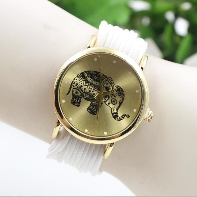 Elephant Print Multilayer Leather Watch