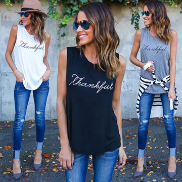 Letter V-neck Sleeveless Tank Top