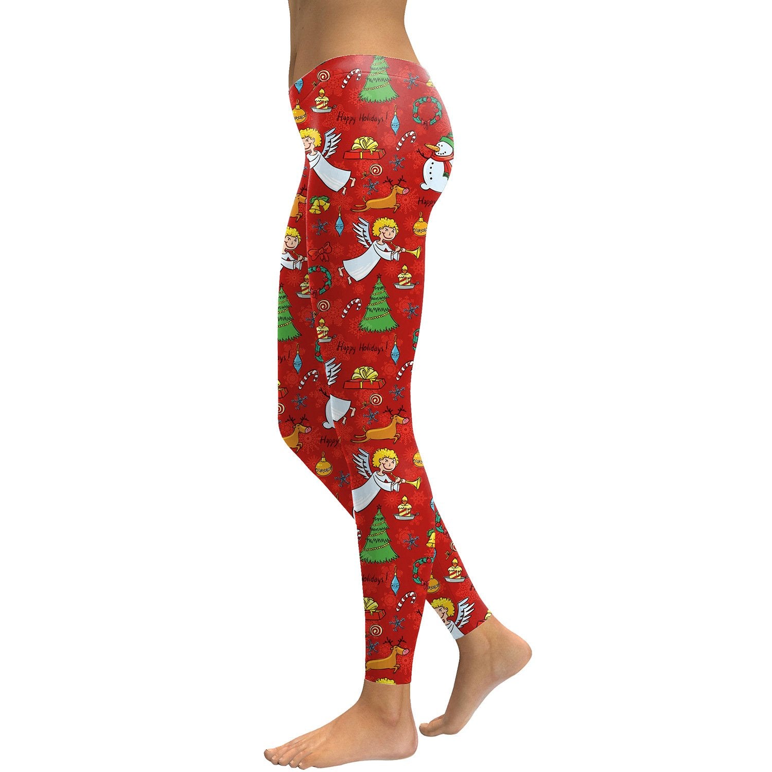 Colorful Christmas Print Women Skinny Red Legging