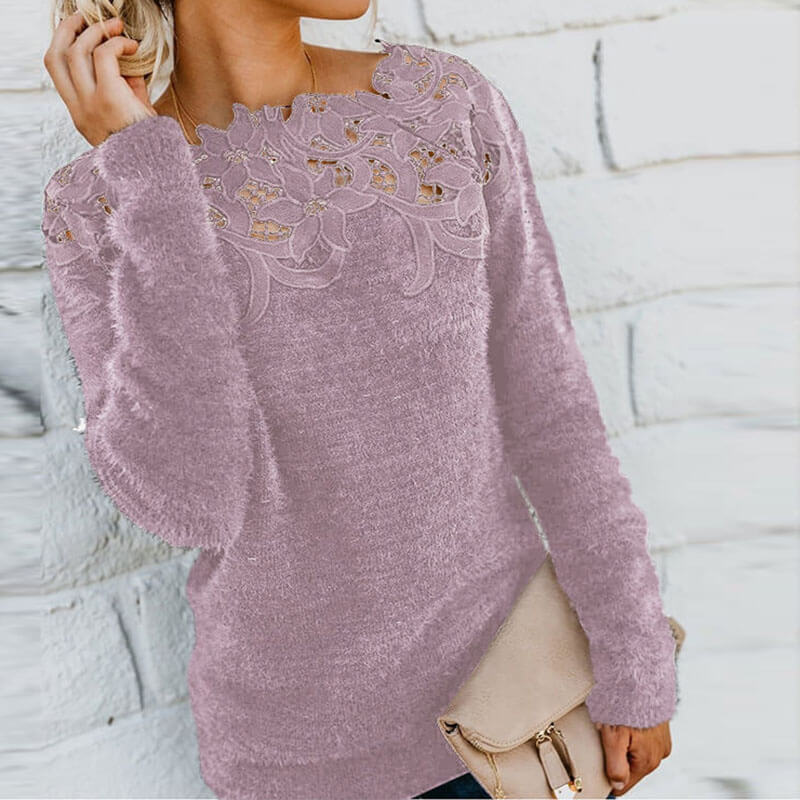 Hollow Out Lace Pure Color Sweater