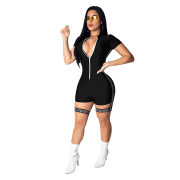 Short Sleeves Zipper Women Tube Romper