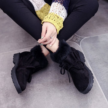 Fur Decoration Straps Round Toe Warm Velvet Short Snow Boots