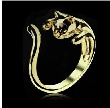 Cat lovers ring opening size adjustable alloy jewelry ring