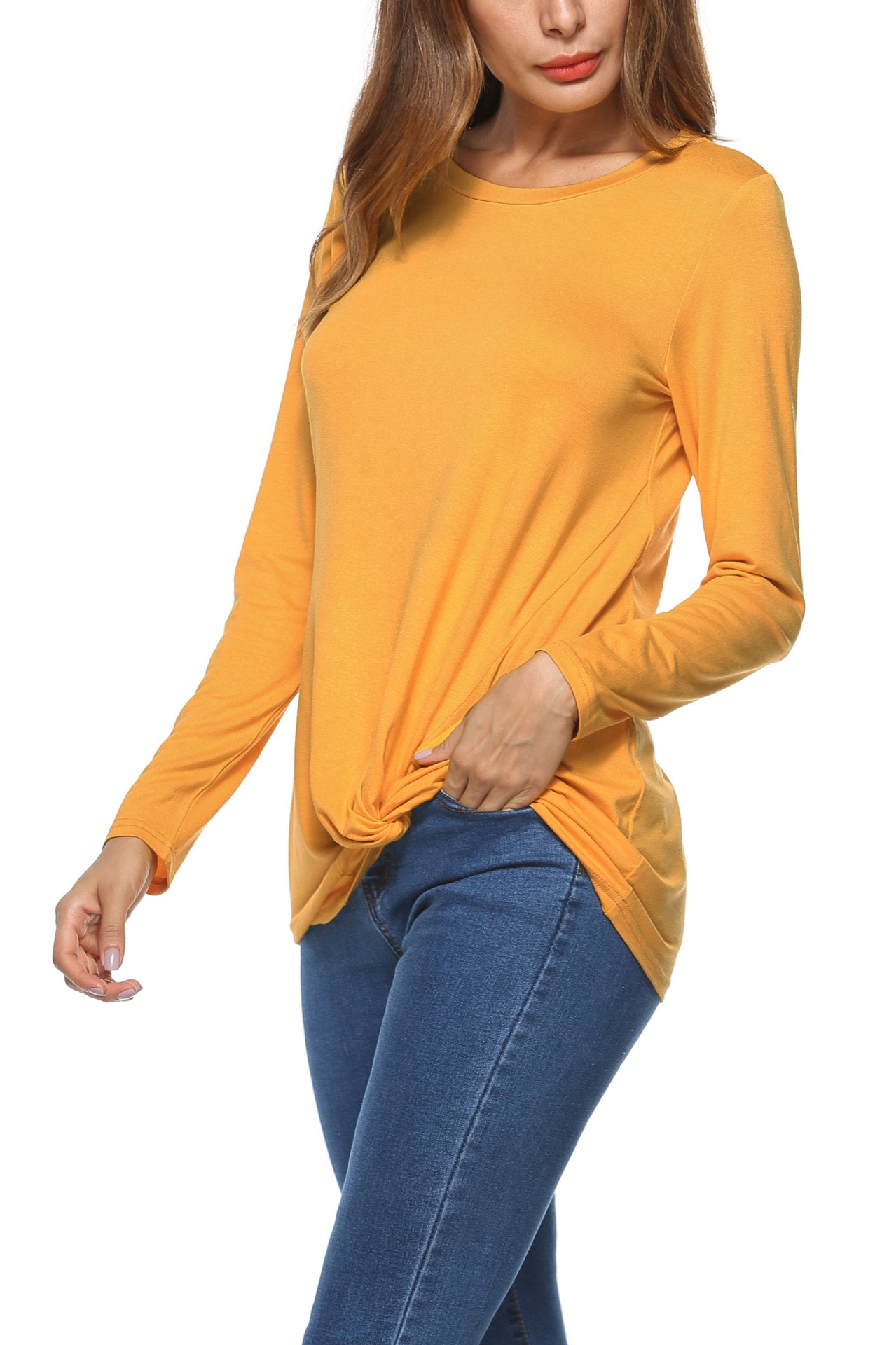 Pure Color Round Neck Irregular Loose Sleeve Blouse 