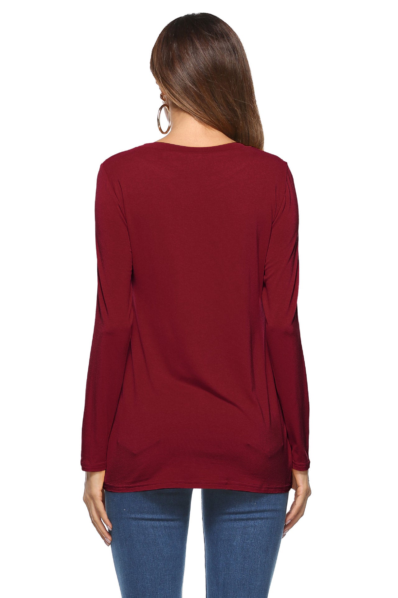 Pure Color Round Neck Irregular Loose Sleeve Blouse 