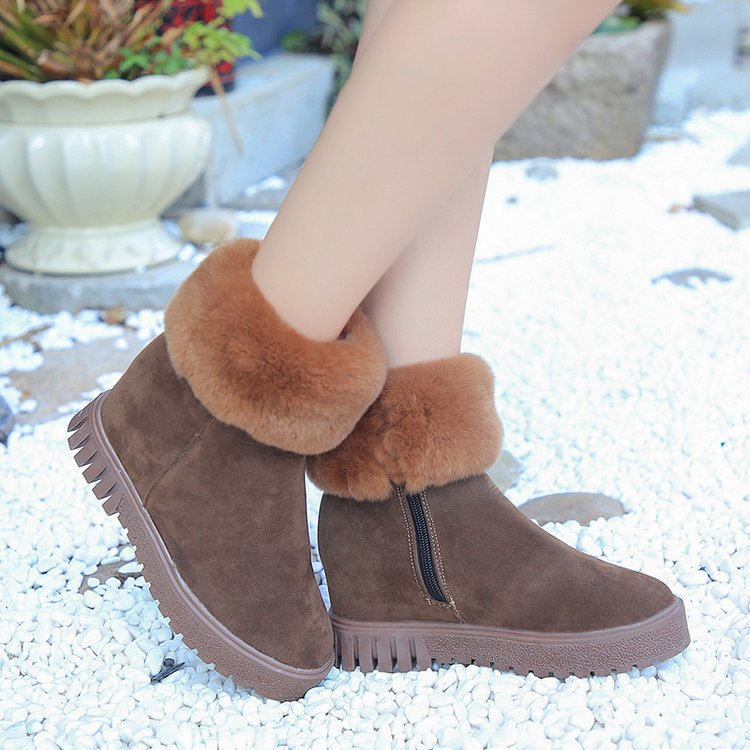 Round Toe Inside Wedge Heel Fur Decoration Anti-skid Short Snow Boots