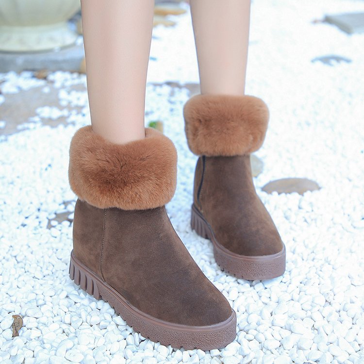 Round Toe Inside Wedge Heel Fur Decoration Anti-skid Short Snow Boots