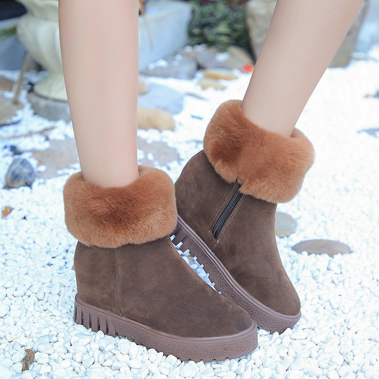 Round Toe Inside Wedge Heel Fur Decoration Anti-skid Short Snow Boots