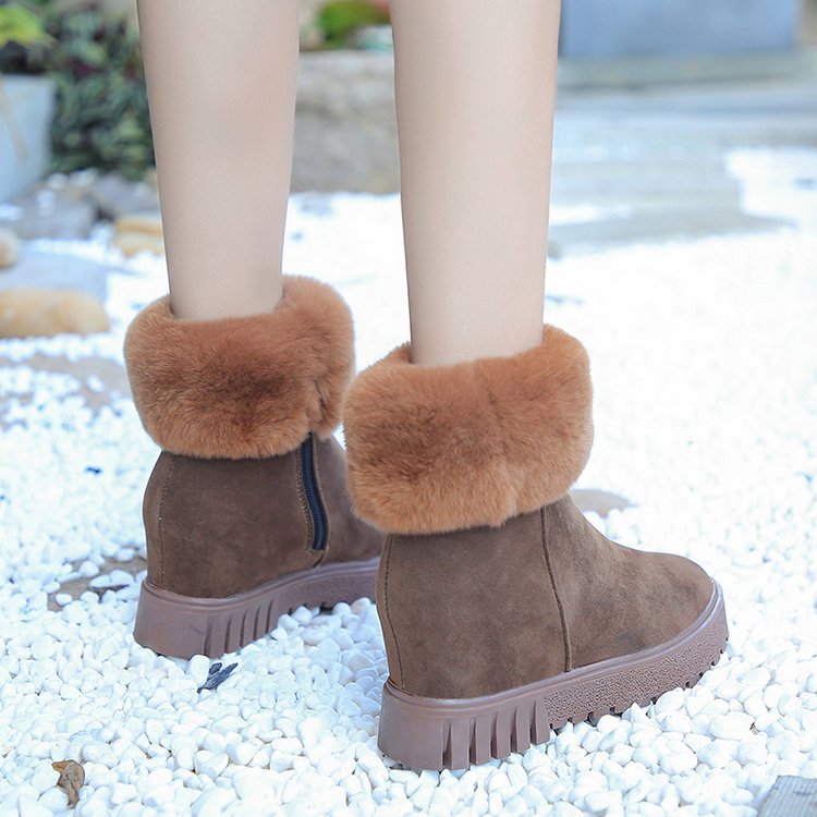 Round Toe Inside Wedge Heel Fur Decoration Anti-skid Short Snow Boots