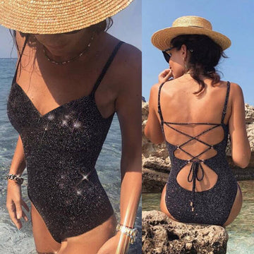 Bandage Backless Sparkle High Cut Swimsuits