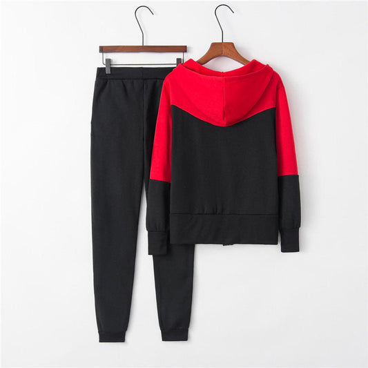 Casual Color Block Hooded Long Sleeve High Waist Pants Sets