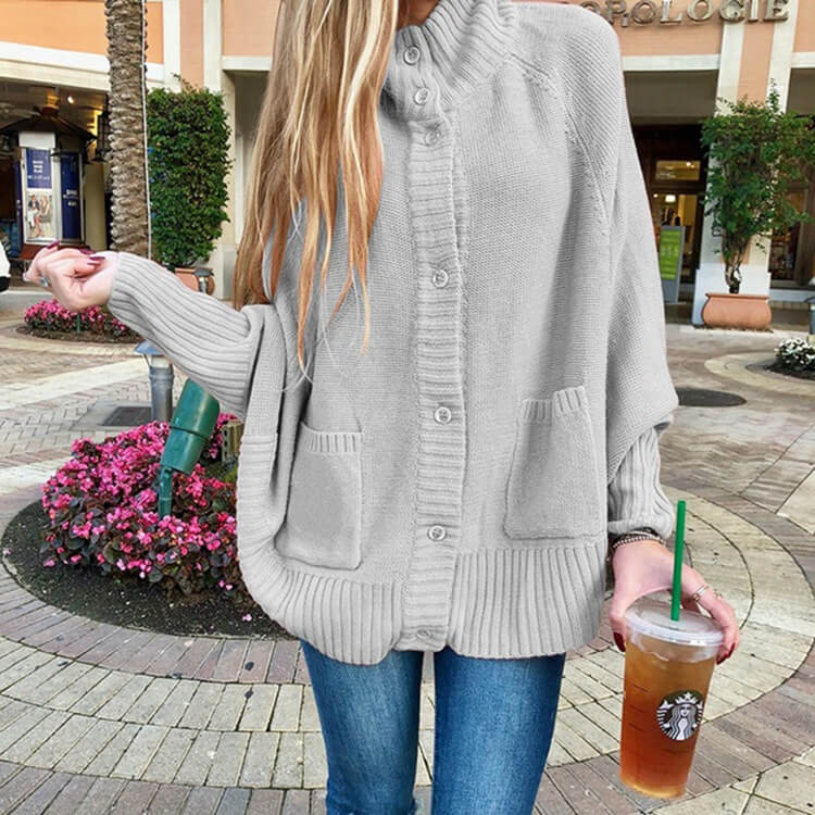 Mock Neck Batwing Sweater Cardigan Whth Pockets