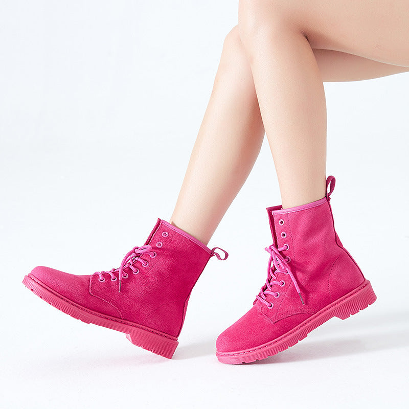 British Martin Round Toe Lace Up Flat Short Snow Boots