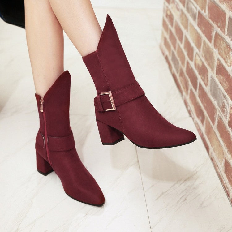 Solid Color Pointed Toe Hasp Low Chunky Heel Half Irregular Boots