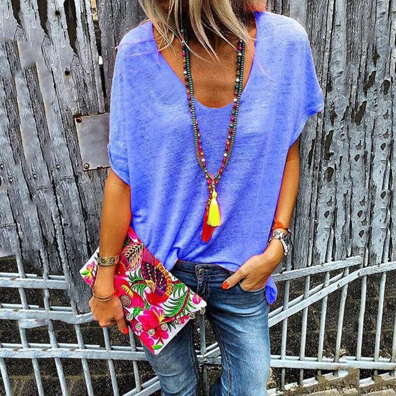 V-neck Low Cut Loose T-shirt