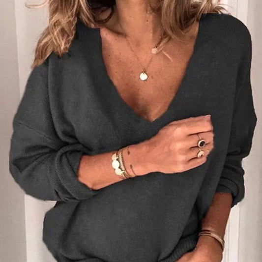 Loose V-neck Long Sleeves T-shirt