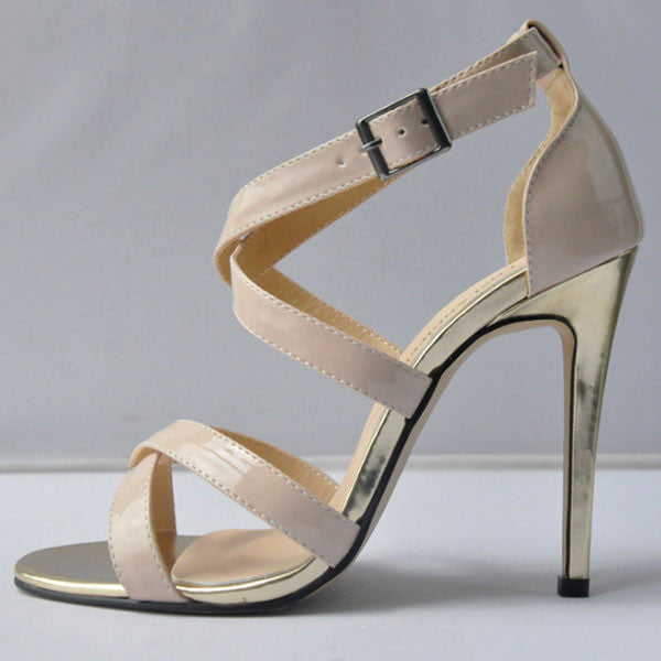 Patent Leather Sexy Cross Buckle Sandals