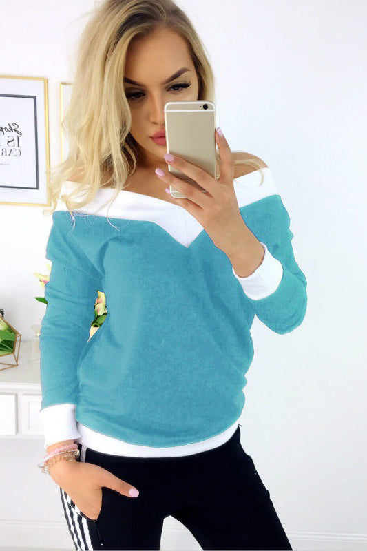 V-neck Patchwork Long Sleeves Regular T-shirt